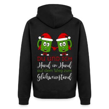Glühwein Tassen Du und Ich Hand in Hand rot grün - Unisex Premium Bio Zip Hoodie - Schwarz - Hinten - Nico (187cm)
