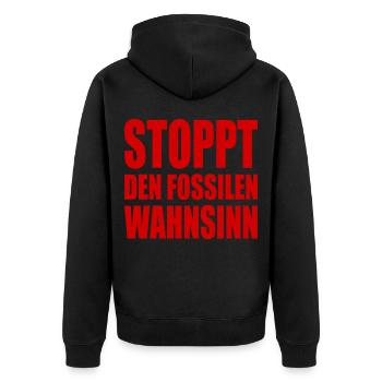 Stoppt den fossilen wahnsinn - Unisex Premium Bio Zip Hoodie - Schwarz - Hinten - Nico (187cm)
