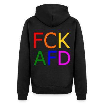 Fck afd - Unisex Premium Bio Zip Hoodie - Schwarz - Hinten - Nico (187cm)