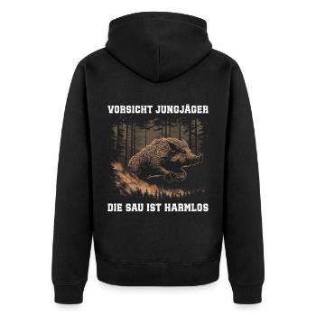 Beware of young hunters - Unisex Premium Organic Zip Hoodie - black - Back - Nico (187cm)