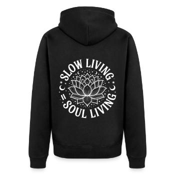 Slow Living Chill Vibes Live Slow - Unisex Premium Bio Zip Hoodie - Schwarz - Hinten - Nico (187cm)