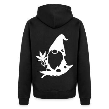Fliegender Zwerg/Wichtel mit Hanfblatt - Unisex Premium Bio Zip Hoodie - Schwarz - Hinten - Nico (187cm)