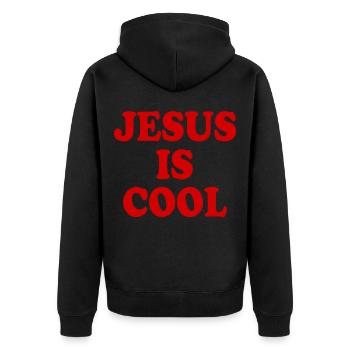 Jesus is cool - Unisex Premium Organic Zip Hoodie - black - Back - Nico (187cm)