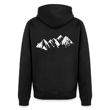 Berge mit Wanderer - Unisex Premium Bio Zip Hoodie - Schwarz - Hinten - Nico (187cm)