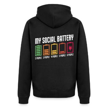 My Social Battery Funny Antisocial Introvert - Unisex Premium Organic Zip Hoodie - black - Back - Nico (187cm)
