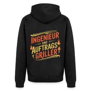 Ingenieur und Auftragsgriller - Unisex Premium Bio Zip Hoodie - Schwarz - Hinten - Nico (187cm)