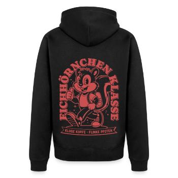 Klassentier Eichhörnchen Klasse Retro, Einfarbig - Unisex Premium Bio Zip Hoodie - Schwarz - Hinten - Nico (187cm)