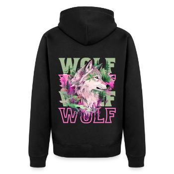 Wolf Wolf's Head Forest Nature Mountains Wilderness Colorful - Unisex Premium Organic Zip Hoodie - black - Back - Nico (187cm)