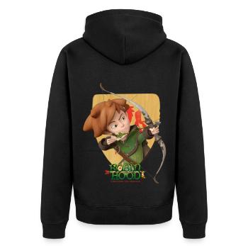 Robin Hood Schießt Mit Seinem Bogen - Unisex Premium Bio Zip Hoodie - Schwarz - Hinten - Nico (187cm)