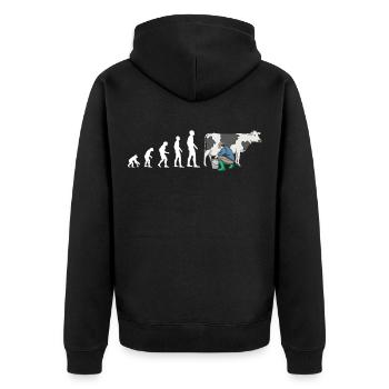 evolution Bauer Kuh Melken 2 - Unisex Premium Organic Zip Hoodie - black - Back - Nico (187cm)