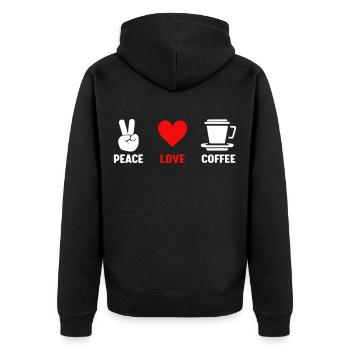 Peace Love Coffee - Unisex Premium Organic Zip Hoodie - black - Back - Nico (187cm)