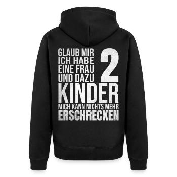 Mich kann nichts erschrecken zwei Kinder - Unisex Premium Bio Zip Hoodie - Schwarz - Hinten - Nico (187cm)