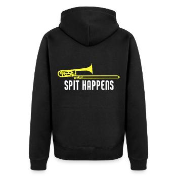 Funny Trombone Spit Happens Trombone Player - Unisex Premium Bio Zip Hoodie - Schwarz - Hinten - Nico (187cm)