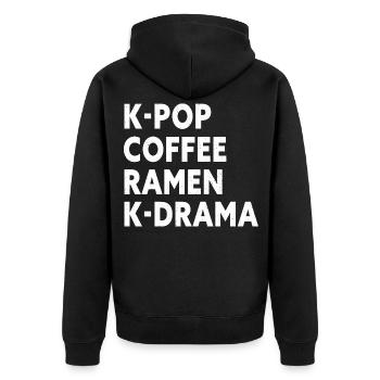 K-Pop Coffee Ramen K-Drama - Unisex Premium Bio Zip Hoodie - Schwarz - Hinten - Nico (187cm)