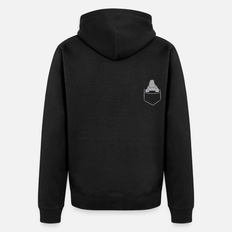 Nilpferd - In Brusttasche / Hemdtasche - Unisex Premium Bio Zip Hoodie - Schwarz