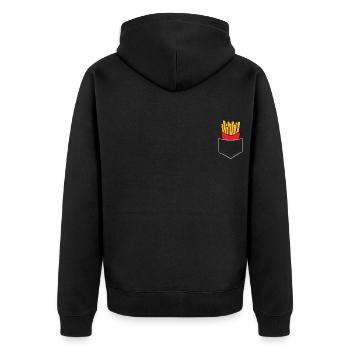 Français frites - Dans la poche de poitrine / poche de chemise - Veste à capuche bio Premium Unisexe - noir - Dos - Nico (187cm)
