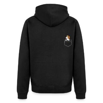 Beagle - In Brusttasche / Hemdtasche - Unisex Premium Bio Zip Hoodie - Schwarz - Hinten - Nico (187cm)