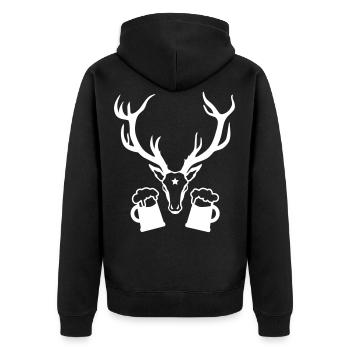 Hirsch Geweih Bier Drinking Team 1c - Unisex Premium Bio Zip Hoodie - Schwarz - Hinten - Nico (187cm)