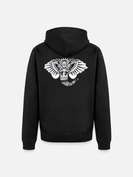 Elephant Ornate Drawing - Unisex Premium Organic Zip Hoodie - black