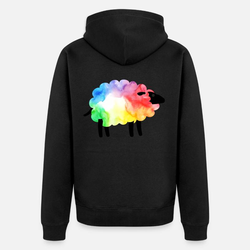 Regenbogen-Schaf - Unisex Premium Bio Zip Hoodie - Schwarz