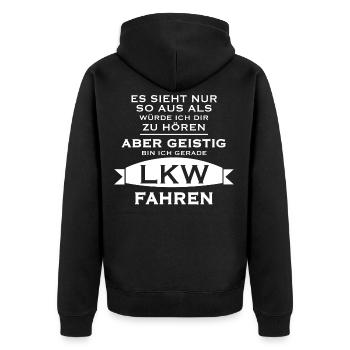 LKW fahren Geschenk T Shirt - Unisex Premium Bio Zip Hoodie - Schwarz - Hinten - Nico (187cm)