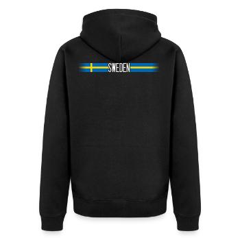 Schweden Flagge/Banner 004 AllroundDesigns - Unisex Premium Bio Zip Hoodie - Schwarz - Hinten - Nico (187cm)