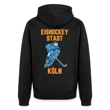 Eishockey Stadt Köln - Unisex Premium Bio Zip Hoodie - Schwarz - Hinten - Nico (187cm)