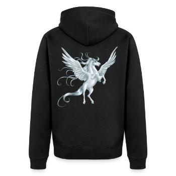 Pegasus mit ausgebreiteten Flügeln - Unisex Premium Bio Zip Hoodie - Schwarz - Hinten - Nico (187cm)