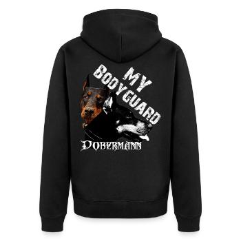 Doberman dog head, dog sayings, bodyguard, Dogs - Unisex Premium Organic Zip Hoodie - black - Back - Nico (187cm)