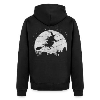 Hexe - Unisex Premium Bio Zip Hoodie - Schwarz - Hinten - Nico (187cm)