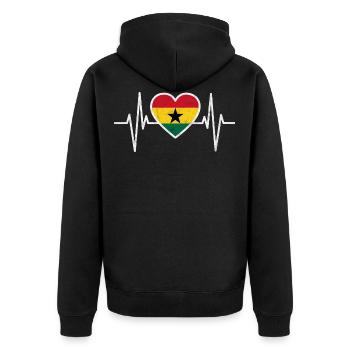 Ghana Flagge, Herzschlag Geschenk - Unisex Premium Bio Zip Hoodie - Schwarz - Hinten - Nico (187cm)