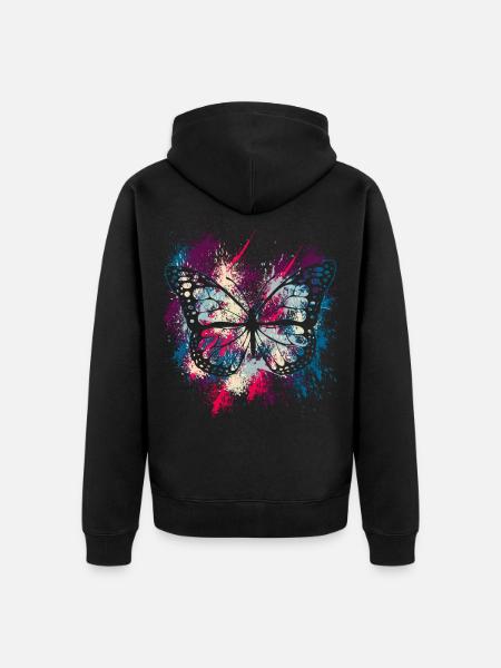 Butterfly Monarch Spring Kolorowy słodki prezent - Ekologiczna rozpinana bluza z kapturem Premium unisex - czarny