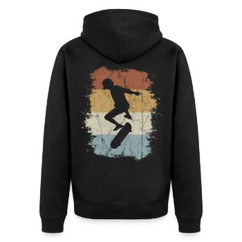 Retro Vintage Skater Kickflip Skateboard Geschenk - Unisex Premium Bio Zip Hoodie - Schwarz - Hinten - Nico (187cm)