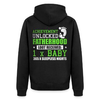 Fatherhood Baby Sleepless Nights Gift - Unisex Premium Organic Zip Hoodie - black - Back - Nico (187cm)