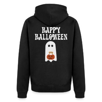 Lanterne de citrouille fantôme halloween heureux drôle effrayant - Veste à capuche bio Premium Unisexe - noir - Dos - Nico (187cm)