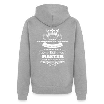 The Master - Unisex Premium Bio Zip Hoodie - Grau meliert - Hinten - Nico (187cm)