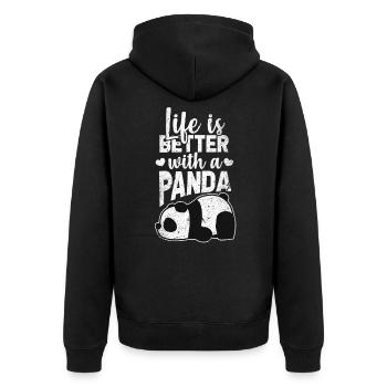 Panda - Unisex Premium Bio Zip Hoodie - Schwarz - Hinten - Nico (187cm)