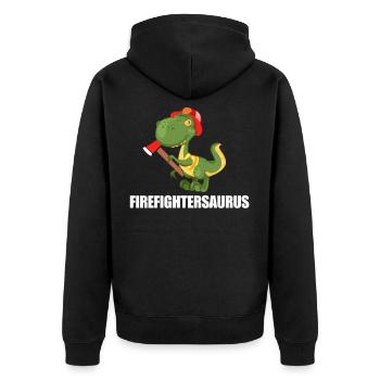 Feuerwehr Dinosaurier - Unisex Premium Bio Zip Hoodie - Schwarz - Hinten - Nico (187cm)