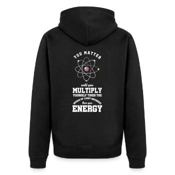 Du bist wichtig, bis du dich selbst multipliziert - Unisex Premium Bio Zip Hoodie - Schwarz - Hinten - Nico (187cm)