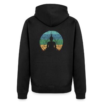 Vintage Meditation Buddhism Buddhist Zen Peace - Unisex Premium Organic Zip Hoodie - black - Back - Nico (187cm)