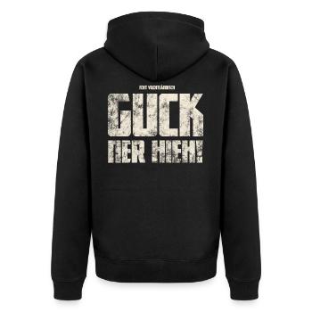 Guck Ner Hieh! Original Vogtländisch - Unisex Premium Bio Zip Hoodie - Schwarz - Hinten - Nico (187cm)