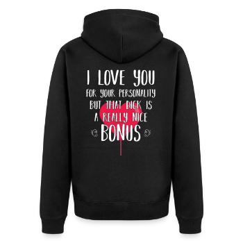 Je t’aime pour ta personnalité drôle d’anniversaire - Veste à capuche bio Premium Unisexe - noir - Dos - Nico (187cm)