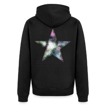 Regenbogen Stern / VINTAGE Perlmutt - Unisex Premium Bio Zip Hoodie - Schwarz - Hinten - Nico (187cm)