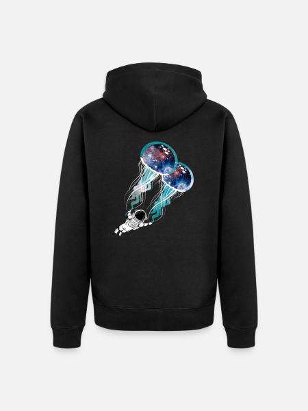 Nebel Galaxie Astronaut Weltraum Qualle - Unisex Premium Bio Zip Hoodie - Schwarz