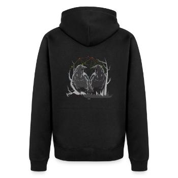 Huginn und Muninn nordische Mythologie Ravens Midgard - Unisex Premium Bio Zip Hoodie - Schwarz - Hinten - Nico (187cm)
