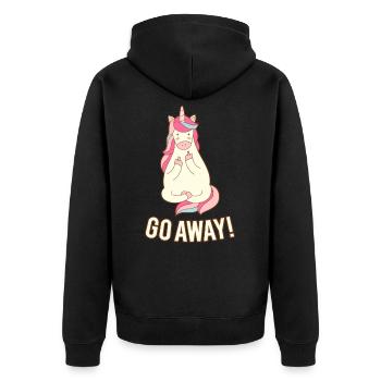 Unicorn Einhorn Geh Weg Mittelfinger Lustig - Unisex Premium Bio Zip Hoodie - Schwarz - Hinten - Nico (187cm)