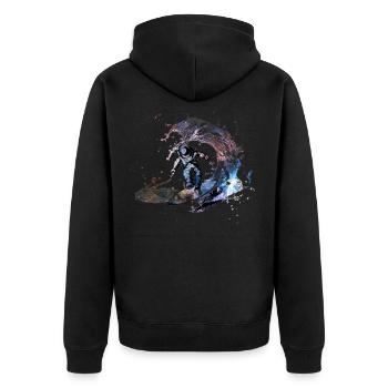 Weltraumgalaxienebel Astronaut Surfer Surfen - Unisex Premium Bio Zip Hoodie - Schwarz - Hinten - Nico (187cm)