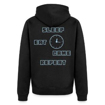 Eat Sleep Game Repeat Gamer Geschenk Computerspiel - Unisex Premium Bio Zip Hoodie - Schwarz - Hinten - Nico (187cm)