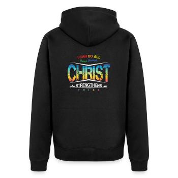 Stolz LGBT Ich kann alles durch Christus tun - Unisex Premium Bio Zip Hoodie - Schwarz - Hinten - Nico (187cm)