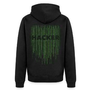 Hacker matrix - Unisex Premium Organic Zip Hoodie - black - Back - Nico (187cm)